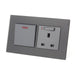 black glass double frame with grey modules of 20A switch and UK socket with neon switch