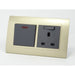 Gold Plastic Double Frame with dark grey insert of switch and switched UK socket