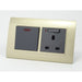 Gold Plastic Double Frame with dark grey insert of switch and switched neon uk socket