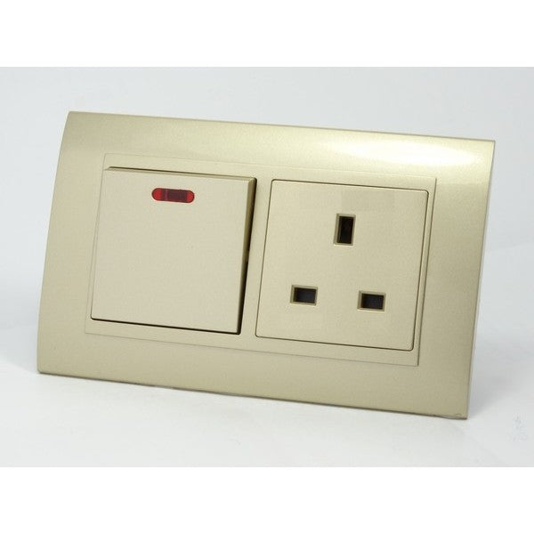 Gold Plastic Double Frame with gold insert of switch and UK socket