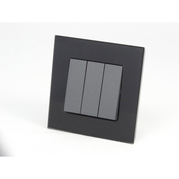 Black Glass Single Frame with three grey rocket light switches