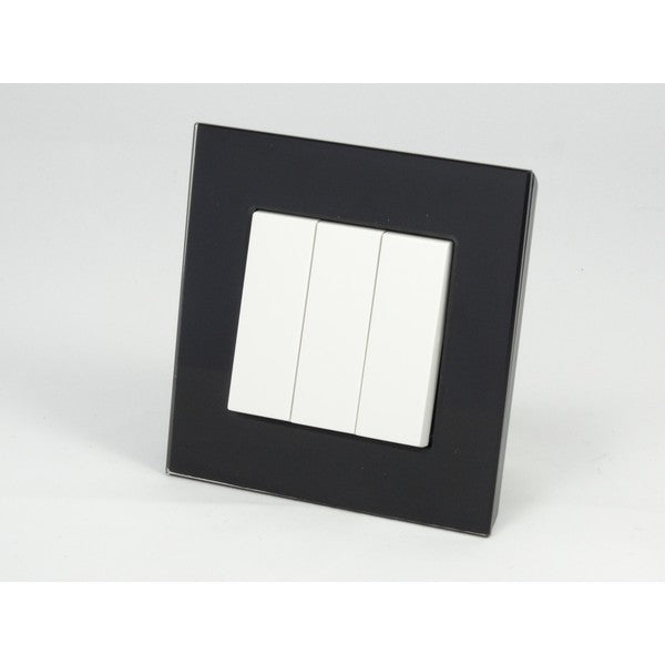 Black Glass Single Frame with three white rocket light switches