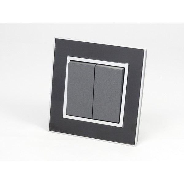 Black Mirror Frame single with dark grey two rocker switch