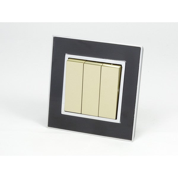 Black Mirror Frame single with gold three rocker switch