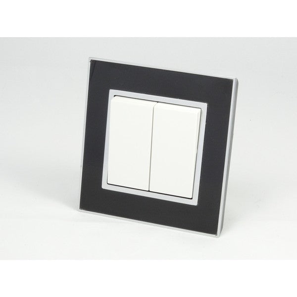 Black Mirror Frame single with white two rocker switch