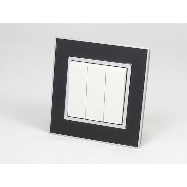 Black Mirror Frame single with white three rocker switch