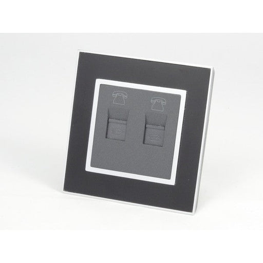 single black glass mirror frame with grey two telephone ports socket