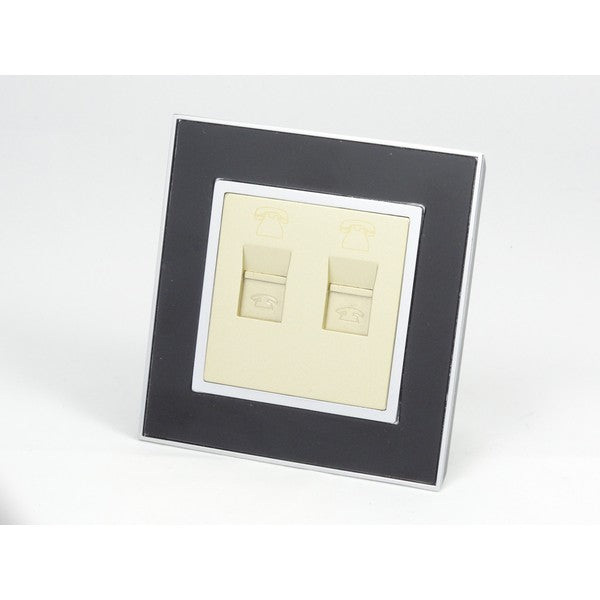 single black glass mirror frame with gold two telephone ports socket