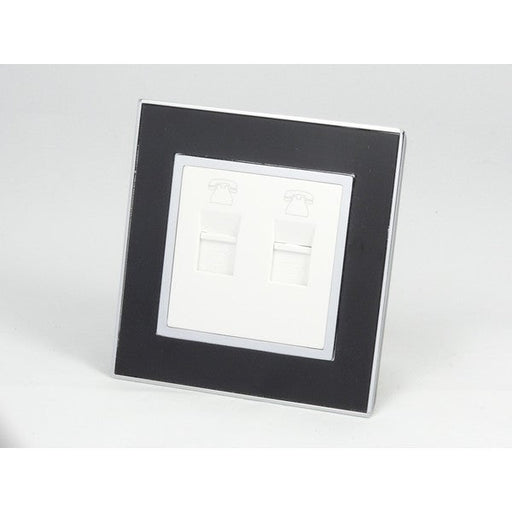 single black glass mirror frame with white two telephone ports socket