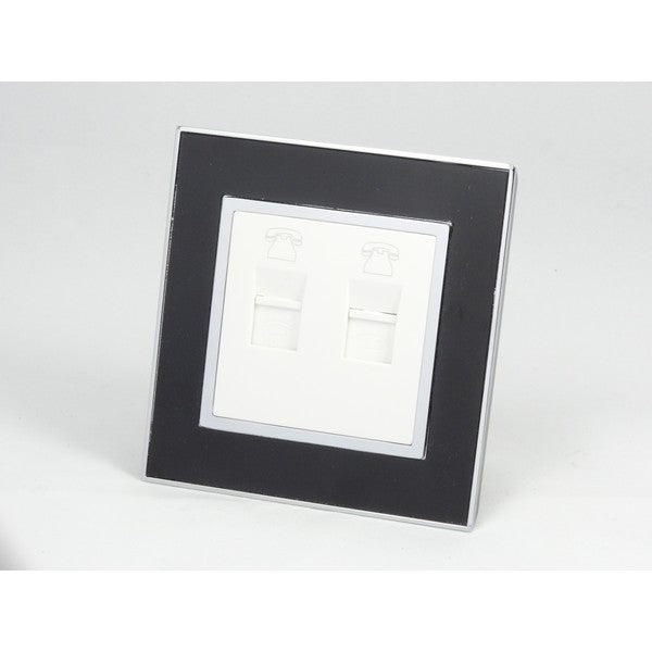 single black glass mirror frame with white two telephone ports socket