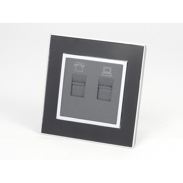 Black Mirror Frame single Dark grey insert with telephone and internet socket