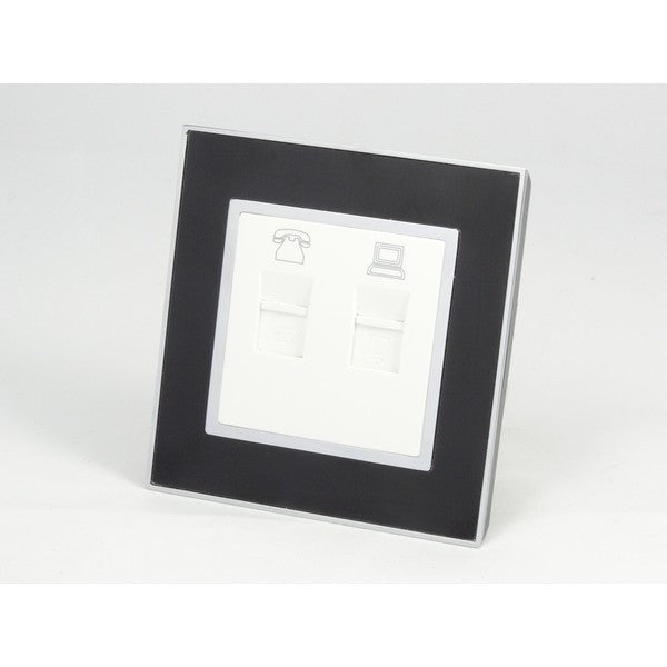 Black Mirror Frame single white insert with telephone and internet socket