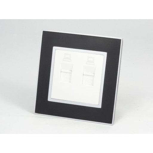black glass mirror frame with two internet port white socket