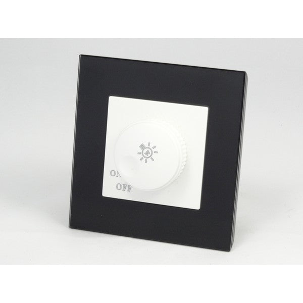 Single Black Glass frame with white rotary dimmer light switch