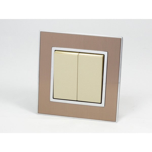 Gold Satin Metal Single Frame with gold insert of 2 gang light switch