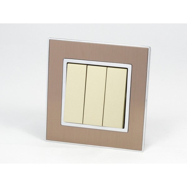 Gold Satin Metal Single Frame with gold insert of 3 gang light switch