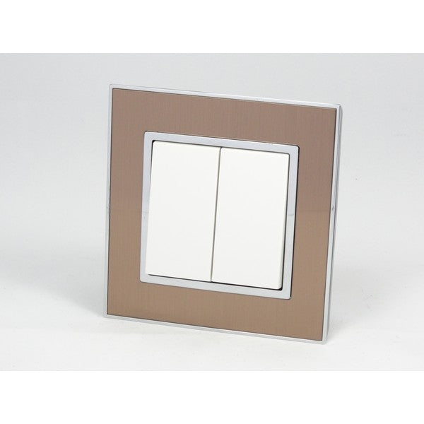 Gold Satin Metal Single Frame with white insert of 2 gang light switch