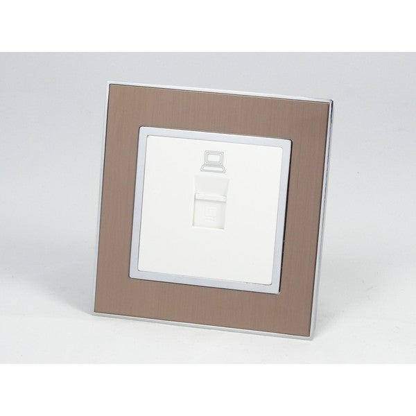 Gold Satin Metal Single Frame with white insert of internet socket