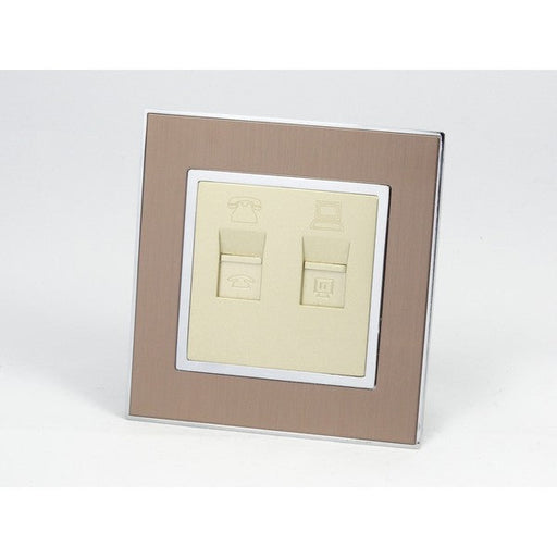 Gold Satin Metal Single Frame with gold insert of telephone and internet socket