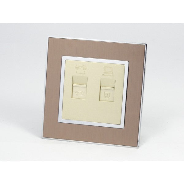 Gold Satin Metal Single Frame with gold insert of telephone and internet socket