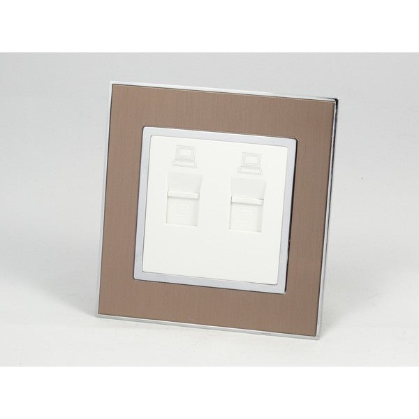 Gold Satin Metal Double Frame with white insert of double internet socket