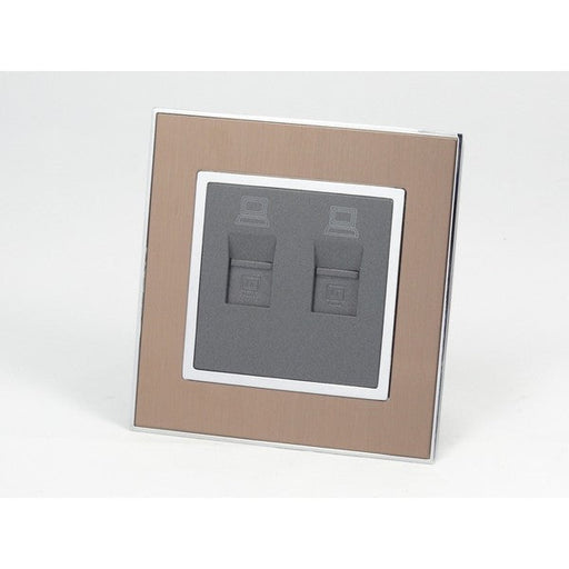 Gold Satin Metal Double Frame with dark grey insert of double internet socket