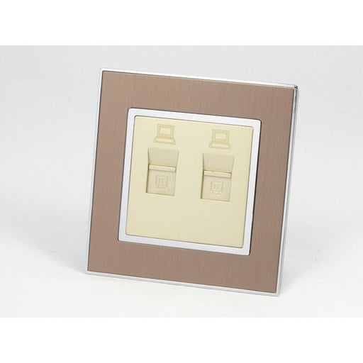Gold Satin Metal Double Frame with gold insert of double internet socket