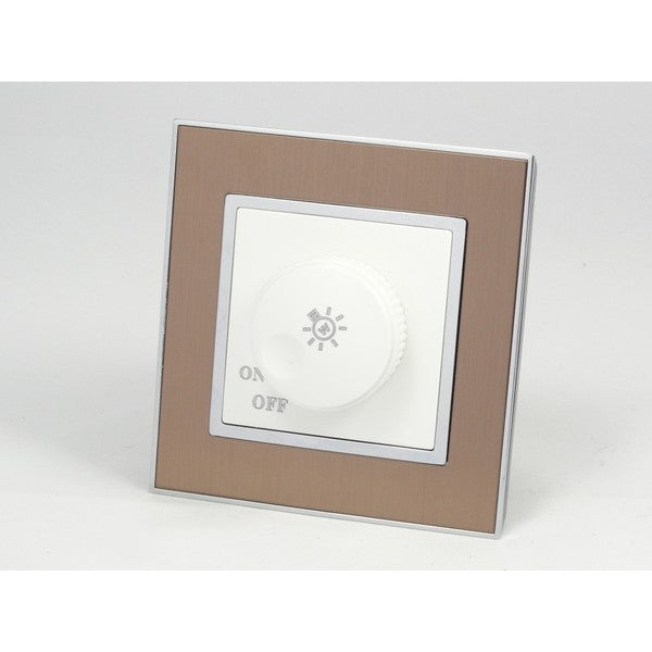 Gold Satin Metal Single Frame with white insert of rotary dimmer light switch