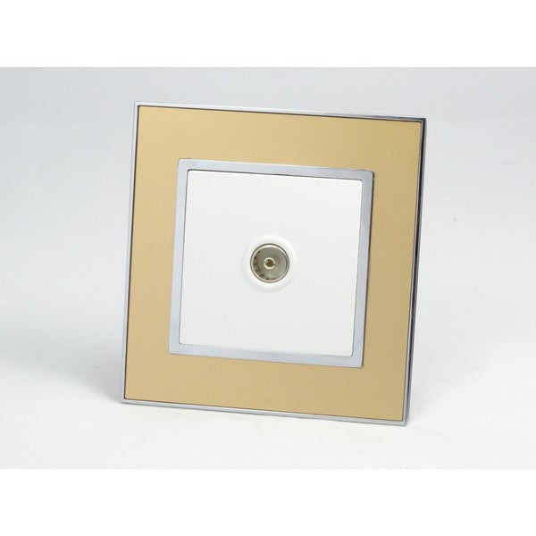 Gold Mirror Glass Single Frame with white insert of tv socket