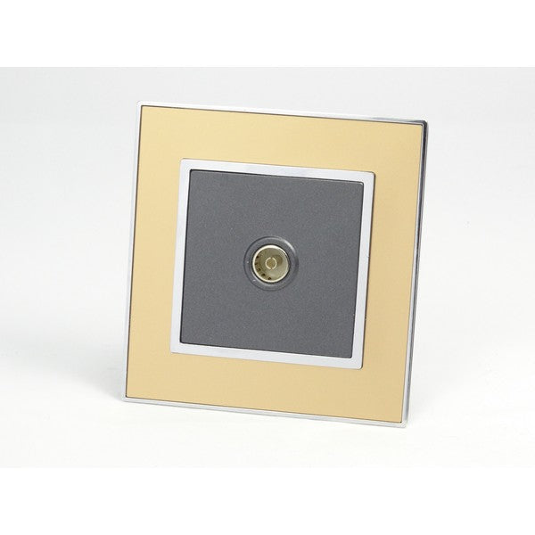 Gold Mirror Glass Single Frame with dark grey insert of tv socket