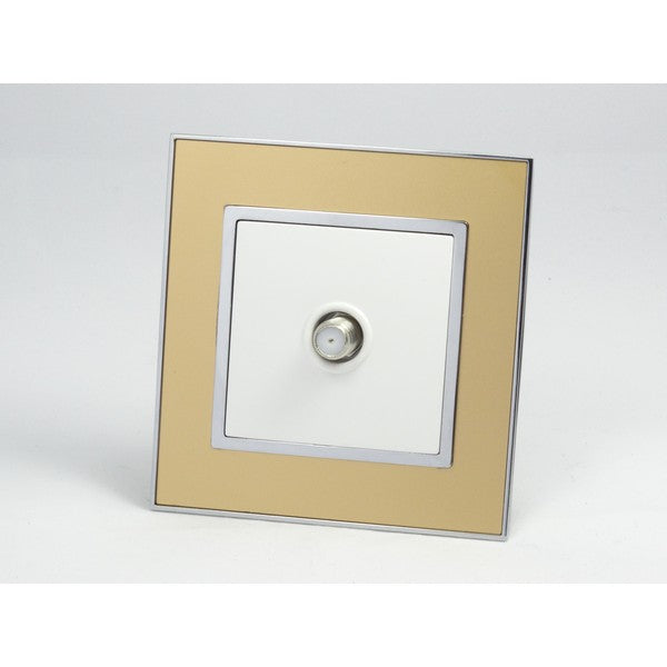 Gold Mirror Glass Single Frame with white insert of satellite socket