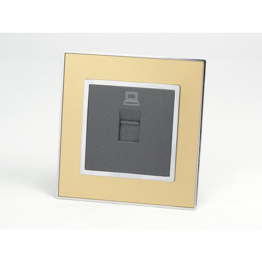 Gold Mirror Glass Single Frame with dark grey insert of rotary dimmer light switch