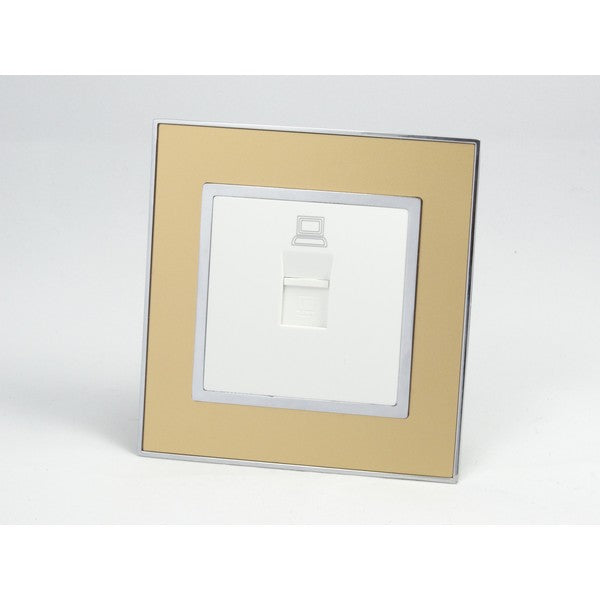 Gold Mirror Glass Single Frame with white insert of rotary dimmer light switch