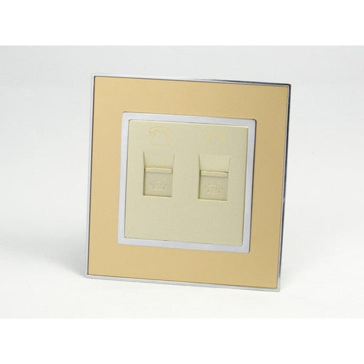 Gold Mirror Glass Single Frame with gold insert of double telephone socket