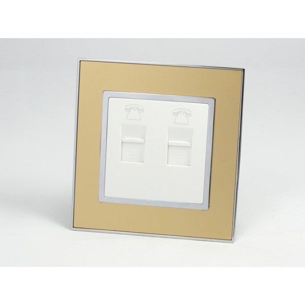 Gold Mirror Glass Single Frame with white insert of double telephone socket