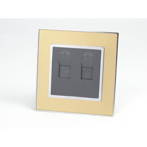 Gold Mirror Glass Single Frame with dark grey insert of double telephone socket