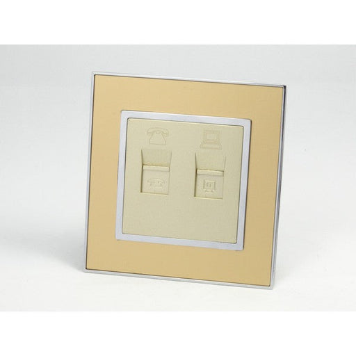 Gold Mirror Glass Single Frame with gold insert of telephone and internet socket