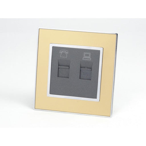 Gold Mirror Glass Single Frame with dark grey insert of telephone and internet socket