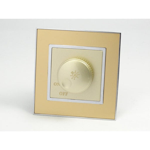 Gold Mirror Glass Single Frame with gold insert of rotary dimmer light switch