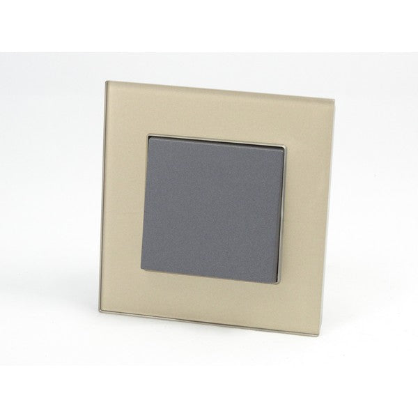 Gold Glass Single Frame with dark grey insert of 1 rocker light switch