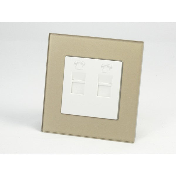 Gold Glass Single Frame with white insert of 2x Telephone socket