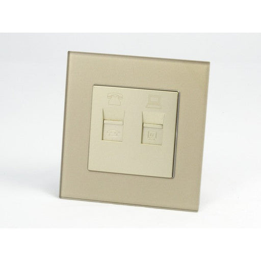 Gold Glass Single Frame with gold insert of telephone and internet socket