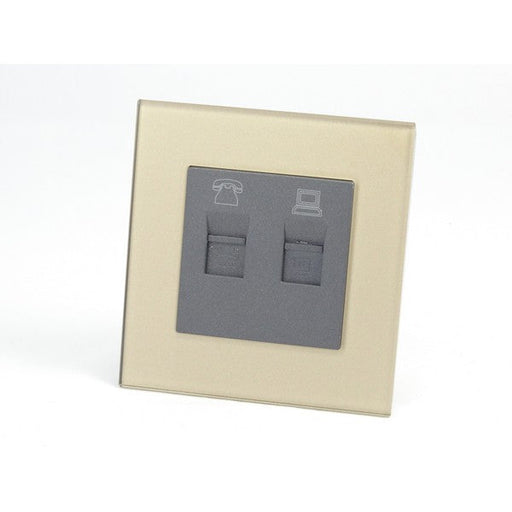 Gold Glass Single Frame with dark grey insert of telephone and internet socket