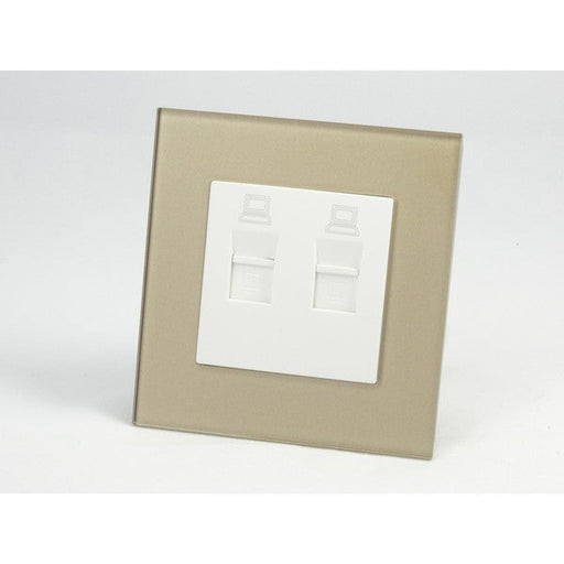 Gold Glass Single Frame with white insert of double internet socket