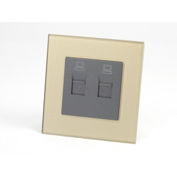 Gold Glass Single Frame with dark grey insert of 2x Internet socket