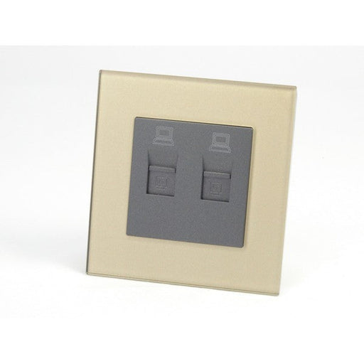 Gold Glass Single Frame with dark grey insert of double internet socket