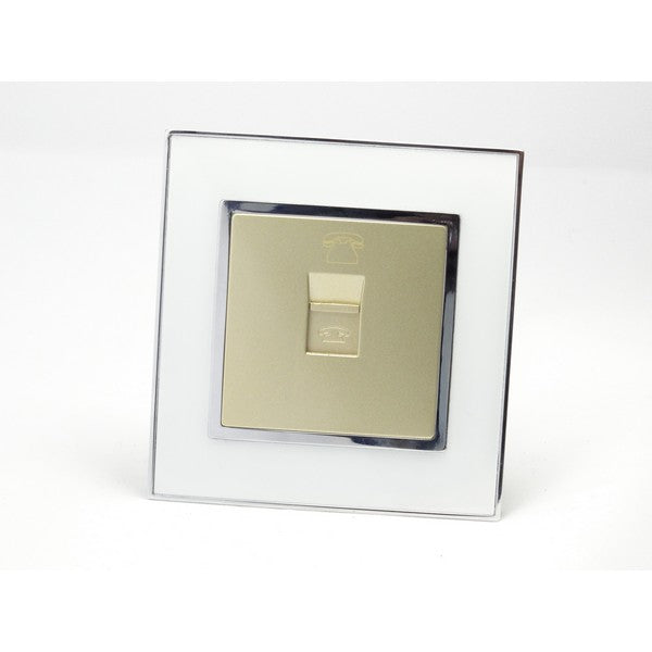 I LumoS AS Luxury White Mirror Glass Single Telephone Socket