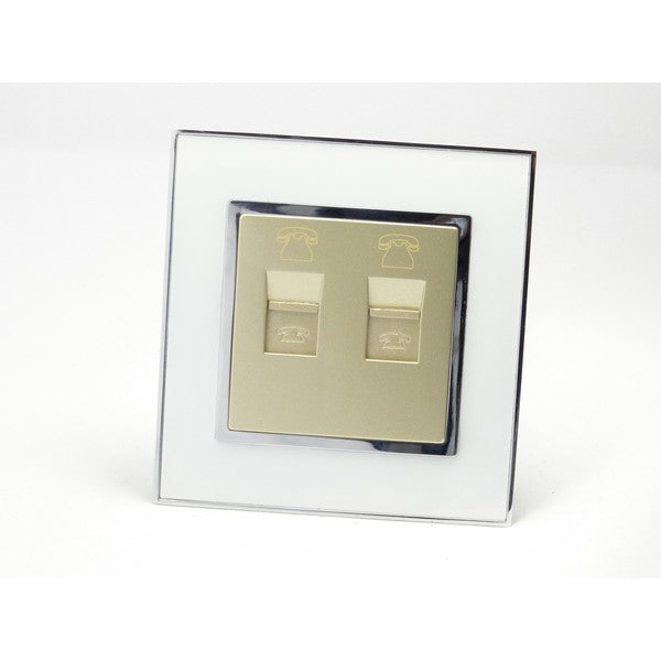 I LumoS AS Luxury White Mirror Glass Single 2 X Telephone Socket