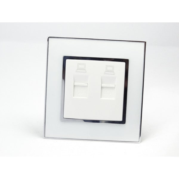 I LumoS AS Luxury White Mirror Glass Single 2 X Internet Socket