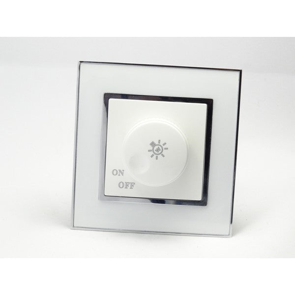 I LumoS AS Luxury White Mirror Glass Single Frame Rotary Dimmer Light Switch